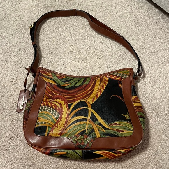 AUTHENTIC Salvatore Ferragamo Tropical Print Leather Shoulder Bag - Picture 1 of 7